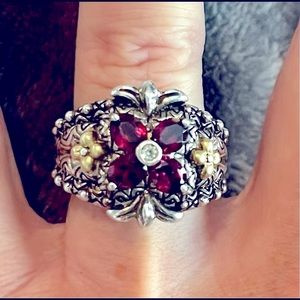 Barbara Bixby Garnet & White Sapphire 18k, Sterling Silver Ring